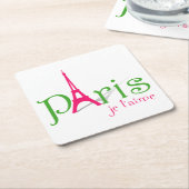 私はパリが大好きだ スクエアペーパーコースター (アングル)