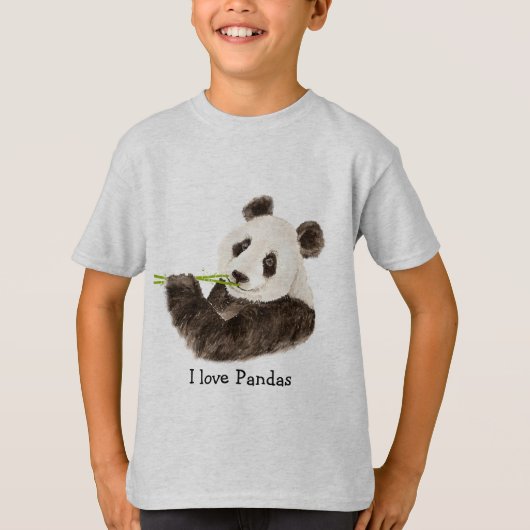 私はパンドラ(PANDAS)アジアのクマ、水彩動物が大好き Tシャツ (正面)