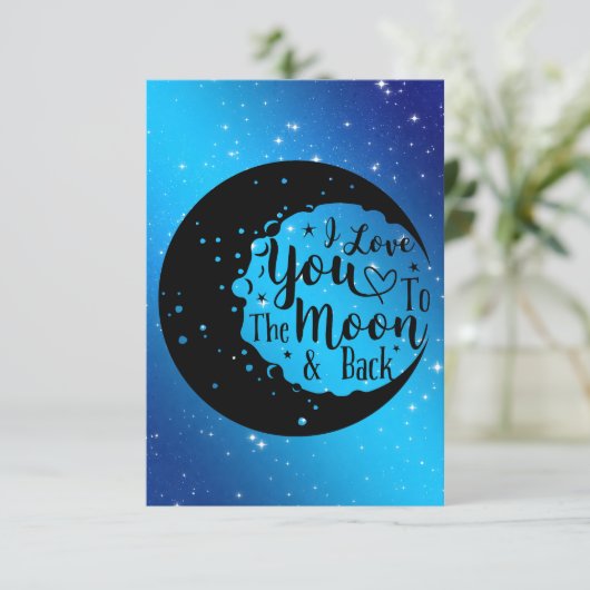 私はパーソナライズされた月とバックカードにあなたを愛している サンキューカード (スタンド正面)