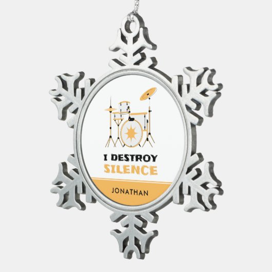 私はパーソナライズされた無音ドラマーをおもしろい破壊 スノーフレークピューターオーナメント (右)