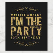 私はパーティーハッピー50誕生日ブラック背景 ワインラベル (シングルラベル)