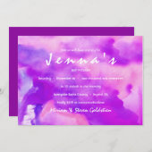 私はパープルウォーター色のバルミツワー招待状 招待状 (正面/裏面)