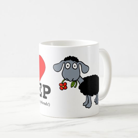 私はヒツジの(友人として)大きい赤いハートの黒の子ヒツジを愛します コーヒーマグカップ (正面右)
