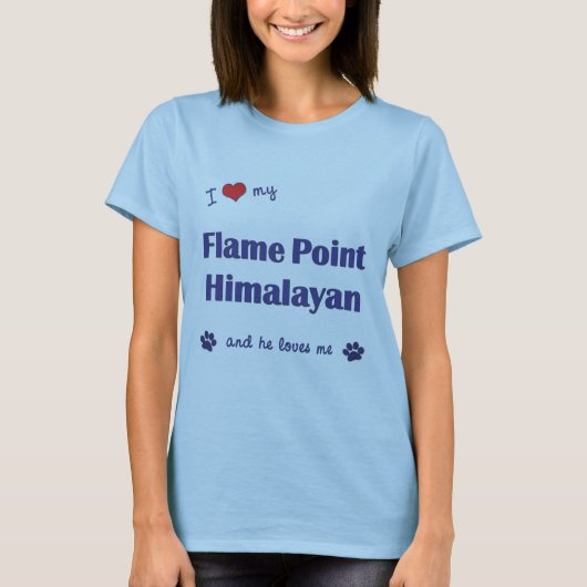 私はヒマラヤ私の炎ポイントを愛します(オス猫) Tシャツ (正面)