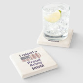 私はヒーロー軍誇りを持ったの母アメリカ国旗の芸術を育てた ストーンコースター (横)