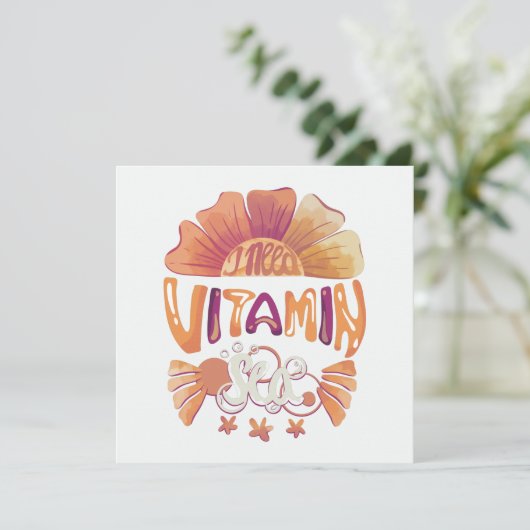 私はビタミンの海が必要だ:手で文字を入れたサンセットエスケープ シーズンカード (スタンド正面)