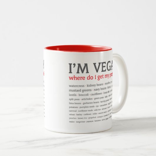 私はビーガンです: 私はどこから私の蛋白質を得ますか。 ツートーンマグカップ (正面右)