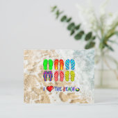 私はビーチとカラフルフリップフロップが大好き ポストカード (スタンド正面)