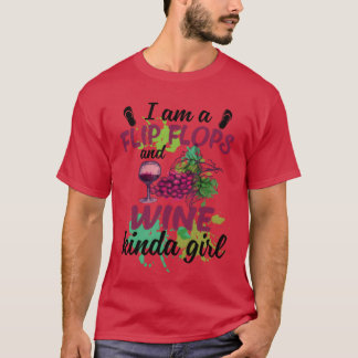 私はビーチサンダル+ワインが好きな女の子 面白い 飲酒 Tシャツ