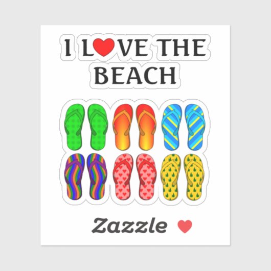 私はビーチ、カラフルフリップフロップが大好き シール (シート)