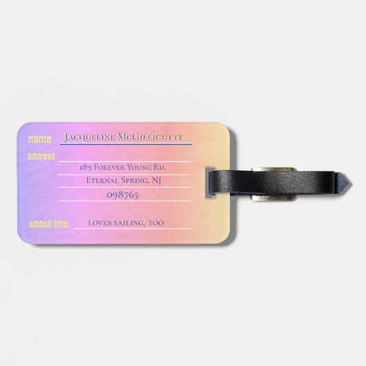 #"私はビーチ"日の出のテンプレートアドレス ラゲッジタグ (裏面横)