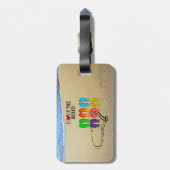 私はビーチ、砂のビーチと海波が大好き ラゲッジタグ (裏面縦)