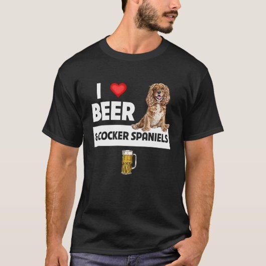 私はビールとコッカースパニエル犬犬ママパパDrinki Tシャツ (正面)