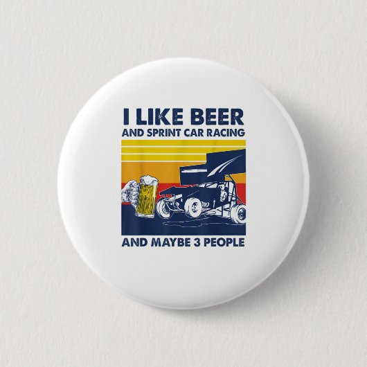 私はビールとスプリントのカーレースとmが好きだ 缶バッジ (正面)