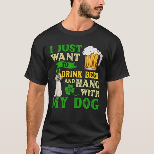 私はビールと一緒につるシーズー(犬)TZが飲みたい Tシャツ (正面)