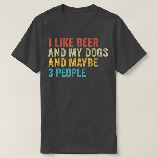 私はビールと私の犬が好きで、おそらく3人おもしろいV Tシャツ (デザイン正面)