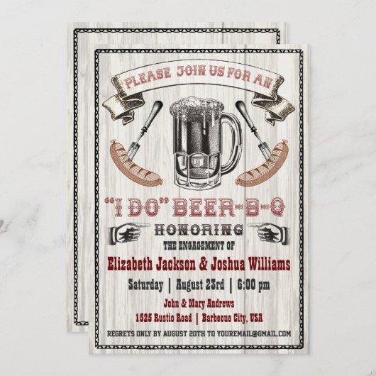 私はビールB Q婚約パーティの招待をします 招待状 (正面/裏面)