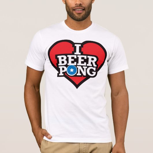 私はビールPong -赤--を愛します Tシャツ (正面)