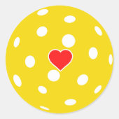 私はピクルボールの黄色いボールとハートが大好き ラウンドシール (正面)