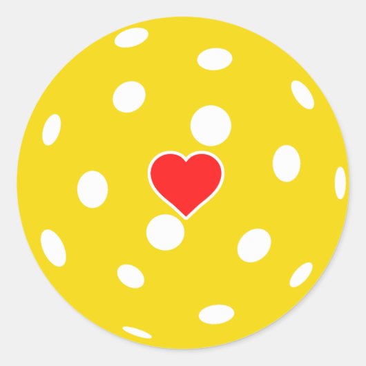 私はピクルボールの黄色いボールとハートが大好き ラウンドシール (正面)
