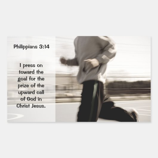 私はピリピゴール3:14聖書に向かって押し進める 長方形シール (正面)