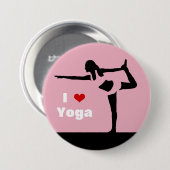 私はピンクのカスタムのヨガの女性Black Silhouetteを愛します 缶バッジ (正面&裏面)