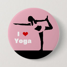 私はピンクのカスタムのヨガの女性Black Silhouetteを愛します 缶バッジ