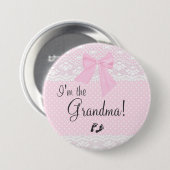私はピンクのドットと白のレースを持ったおばあちゃん 缶バッジ (正面&裏面)