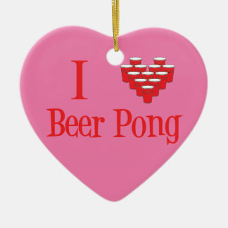 私はピンクのビールPongのクリスマスのオーナメントを愛します セラミックオーナメント