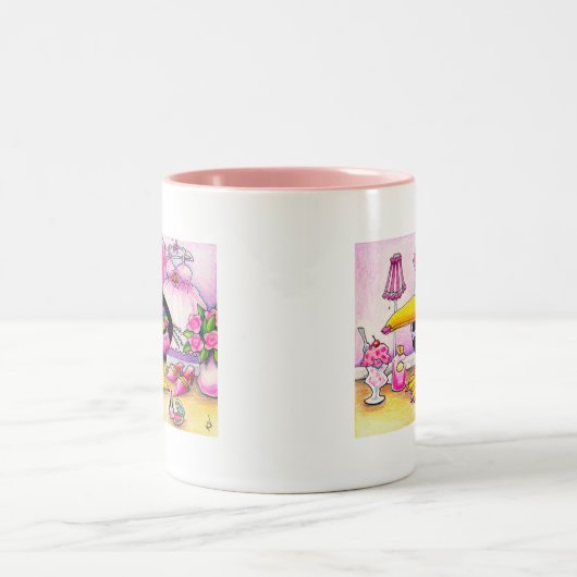 私はピンクのマグを愛します ツートーンマグカップ (中央)