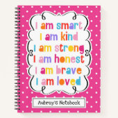 私はピンクの水玉模様頭が切れる肯定の個人設定 ノートブック (正面)