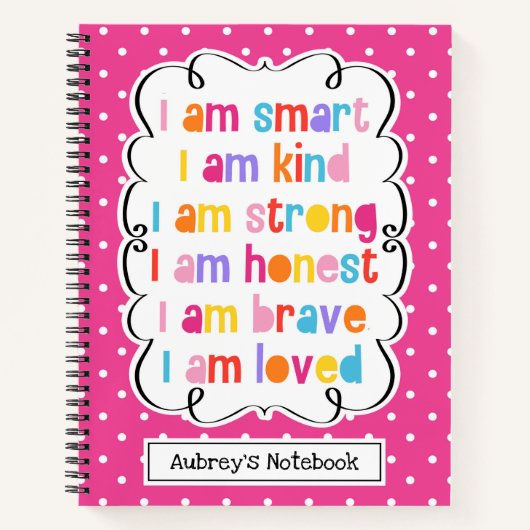 私はピンクの水玉模様頭が切れる肯定の個人設定 ノートブック (正面)