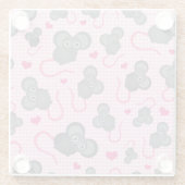 私はピンクの私のマウスパターンを愛します ガラスコースター (裏面)