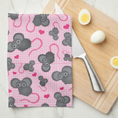 私はピンクの私のマウスパターンを愛します キッチンタオル (四つ折り)