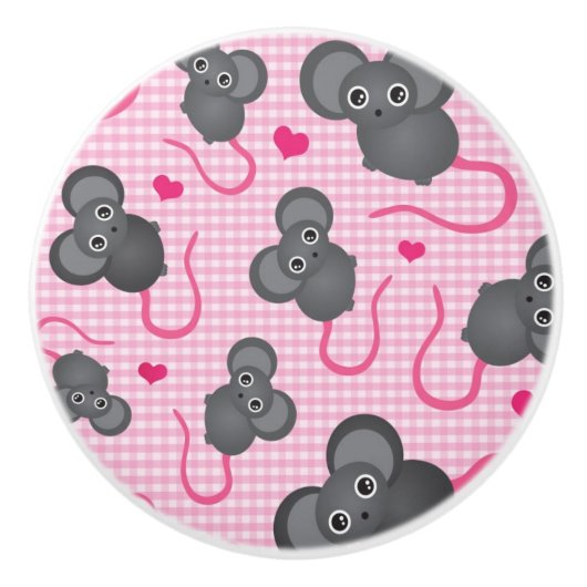 私はピンクの私のマウスパターンを愛します セラミックノブ (正面)