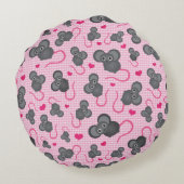 私はピンクの私のマウスパターンを愛します ラウンドクッション (裏面)