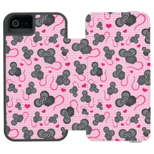 私はピンクの私のマウスパターンを愛します INCIPIO iPhoneウォレットケース (フォリオ Open)