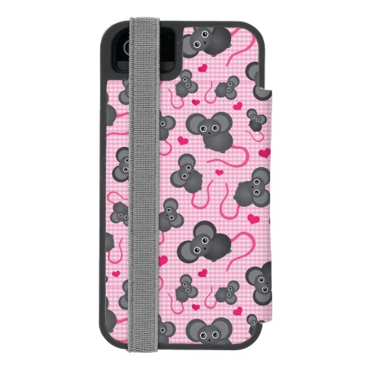 私はピンクの私のマウスパターンを愛します INCIPIO iPhoneウォレットケース (フォリオ裏面)