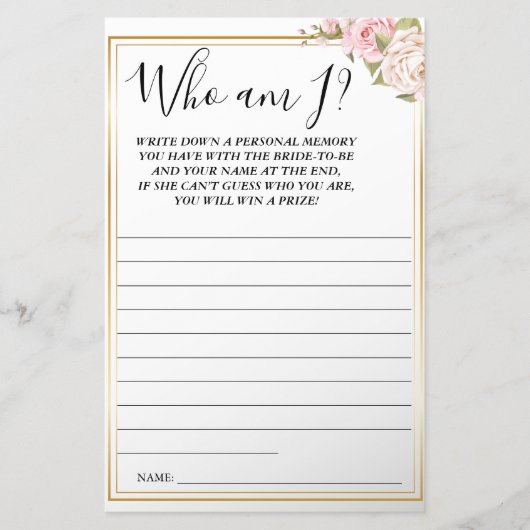 私はピンクローゼズオンラインストアはブライダルシャワーゲームカードフライヤー チラシ (正面)