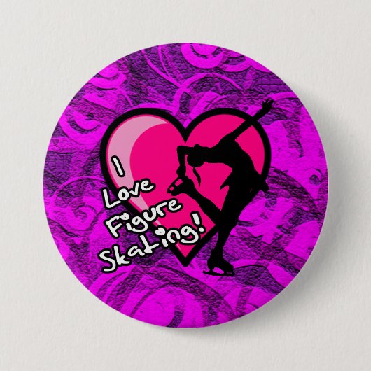 私はフィギュアスケートボタン、紫色の渦巻を愛します 缶バッジ (正面)