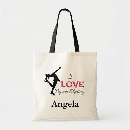 私はフィギュアスケート、雪片、スケート選手のトートバックを愛します トートバッグ (正面)