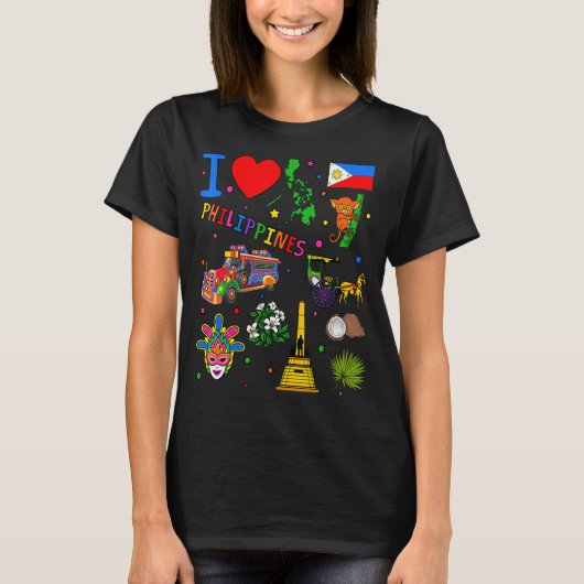 私はフィリピンが大好き手描きランドマーク国旗と Tシャツ (正面)