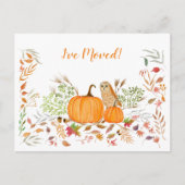 私はフクロウやカボチャで紅葉を動かした 案内ポストカード (正面)