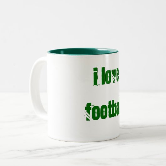 私はフットボールのマグを愛します ツートーンマグカップ (正面左)