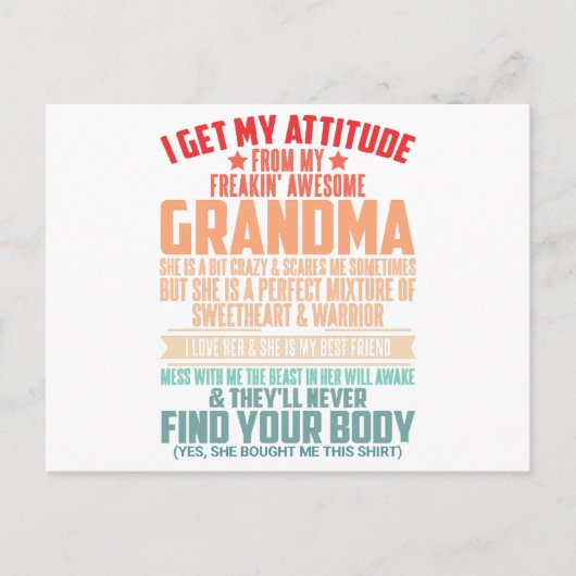 私はフリーキンおばあちゃんから自分の態度を素晴らし得る ポストカード (正面)