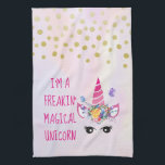 私はフリーキンの魔法のユニコーンおもしろい キッチンタオル<br><div class="desc">ことわざ付きのキッチンタオルおもしろい:私はフリーキンの魔法のユニコーンだ。フローラの王冠と2つの優しい蝶かわいらしが彼女の頭の上に羽ばたいているピンクのユニコーンで設計。パステル色の水色の背景。金ゴールドフェイク紙吹雪が天に沿って振りかけた。</div>