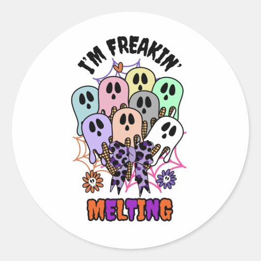 私はフリーキン'溶けハロウィーンアイスクリーム幽霊 ラウンドシール (正面)