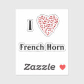 私はフレンチホルン赤いハートのミュージックノーツビニールが大好きです シール (シート)