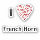 私はフレンチホルン赤いハートのミュージックノーツビニールが大好きです シール (正面)