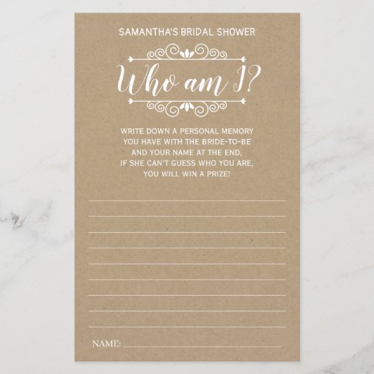 私はブライダルシャワー英語の素朴スペインのなゲーム (正面)